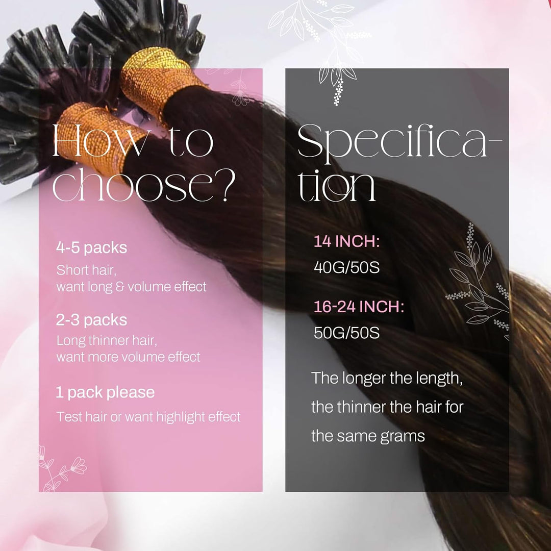 Moresoo Bonding Extensions Echthaar 35 cm U Tip Extensions Unsichtbare Haarverlängerungen #2/6/2 Dun