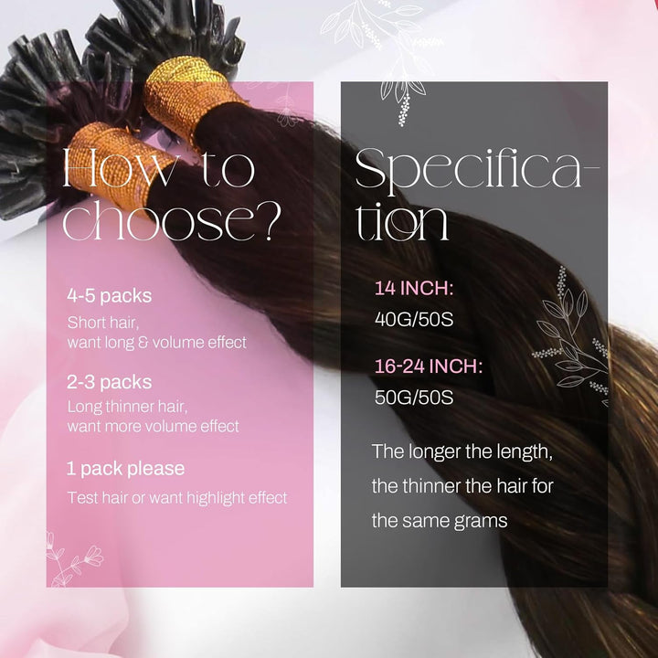 Moresoo Bonding Extensions Echthaar 35 cm U Tip Extensions Unsichtbare Haarverlängerungen #2/6/2 Dun