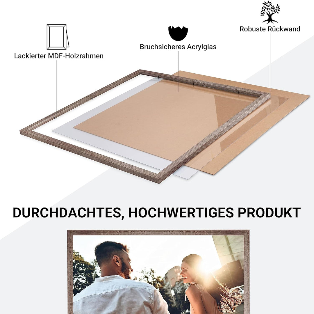CABBEL Doppelpack (2er Set) Bilderrahmen 40x40 cm, Braun, stabiles MDF-Holz Rahmen, bruchsicherem Pl