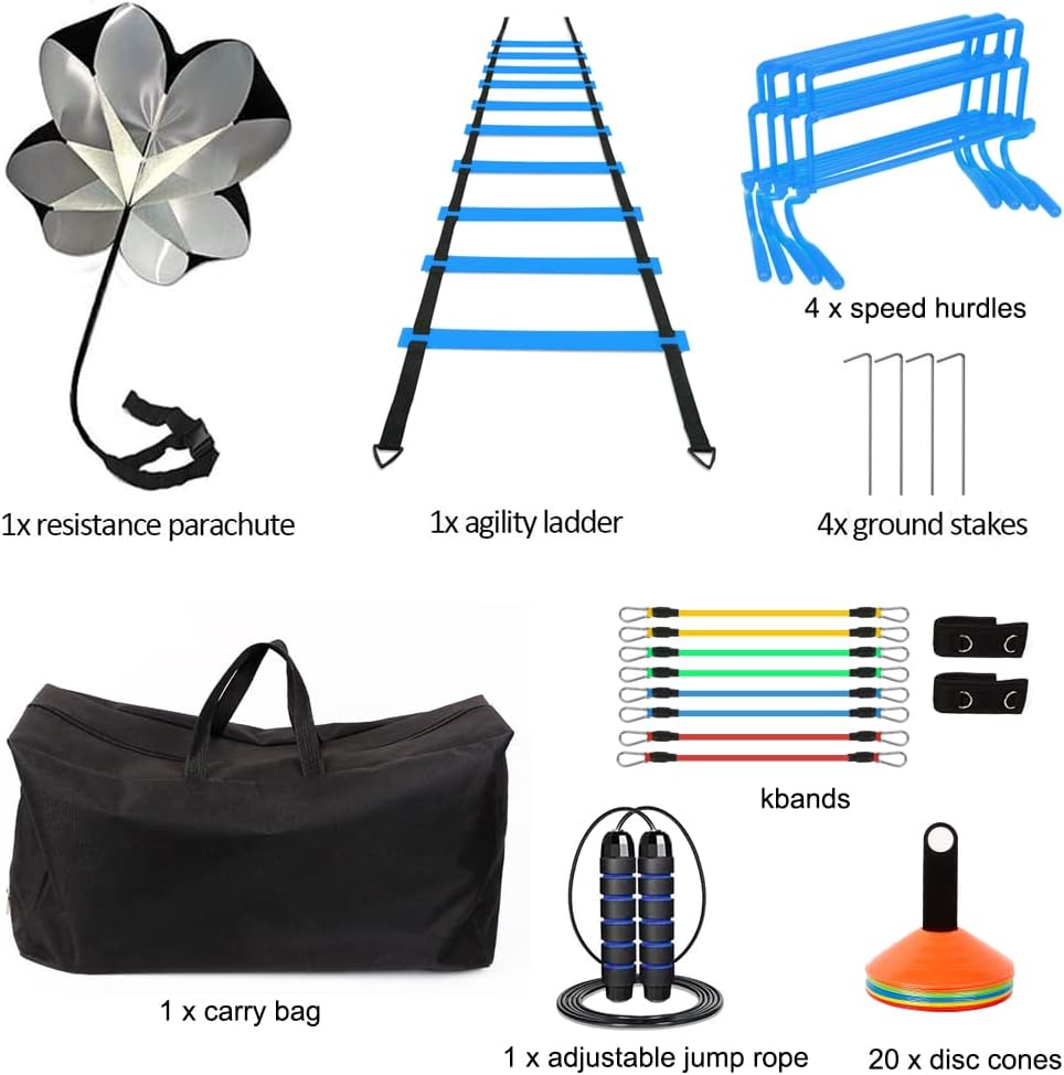 Fussball Trainingsset, Fussball Trainingszubehör Set, Agility Speed Ladder, 5m Koordinationsleiter,