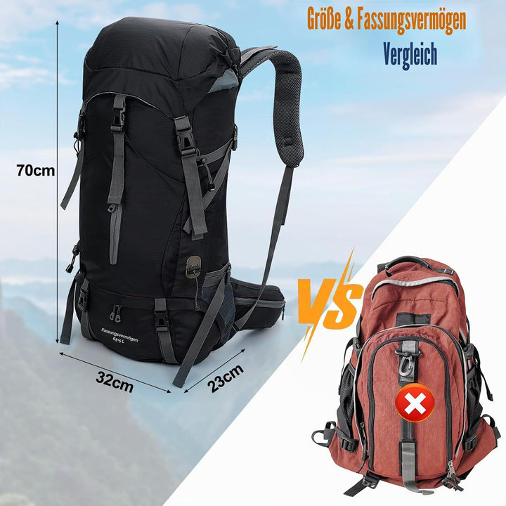 Cozary Wanderrucksack 70L Herren Damen Trekkingrucksack Outdoor Wandern Rucksack Mit Regenabdeckung,
