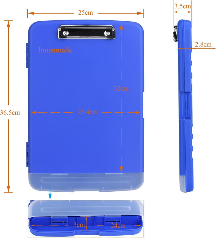 ZCZN Klemmbrett a4 mit Deckel, 2 Stück Schreibbrett mit Aufbewahrung, Kunststoff-Schreibbrett für Sc