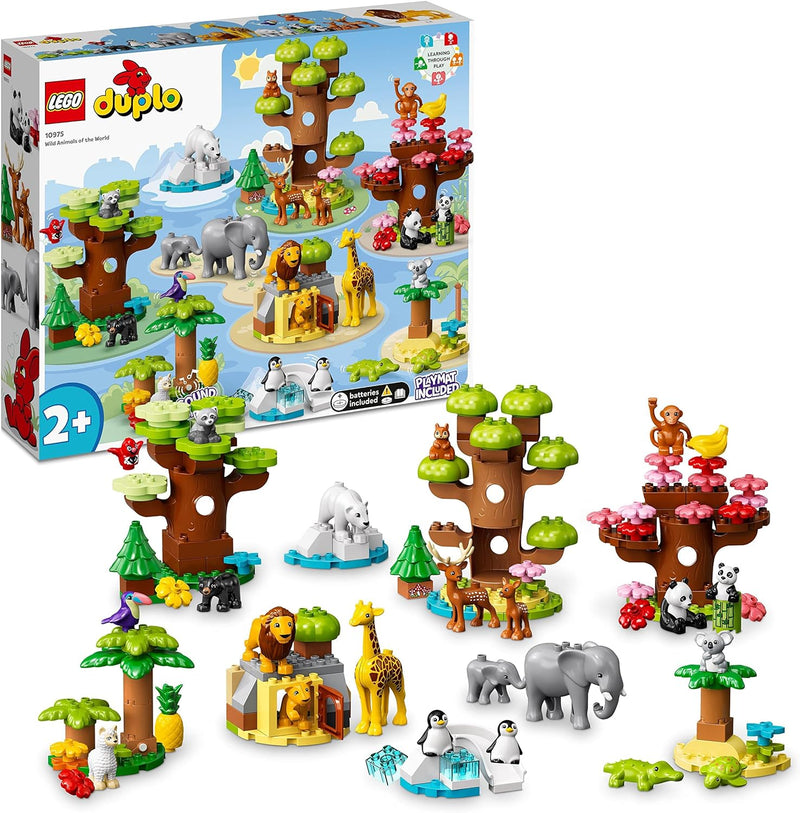 LEGO 10975 DUPLO Wilde Tiere der Welt Zoo Spielzeug mit Sound, mit 22 Tierfiguren und Steine, Lernsp