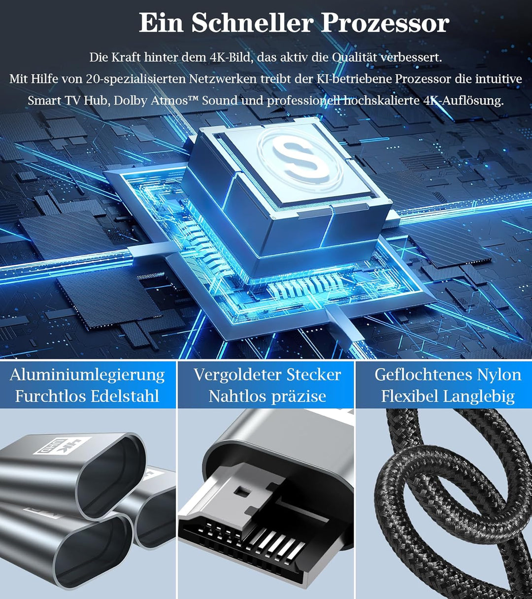 USB C auf HDMI Kabel 1.5M (4K@60Hz), USB Typ C zu HDMII 4K UHD Kabel Thunderbolt 5/4/3 Adapter Kompa