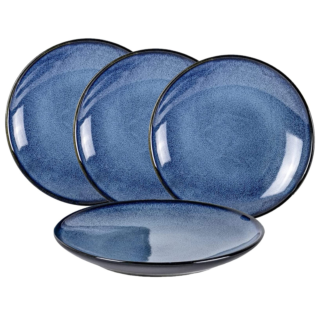 UNICASA Porzellan Tellerset, 26 cm grosse Salatteller Vintage Blau, Speiseteller Set 4-tlg Geschirrs