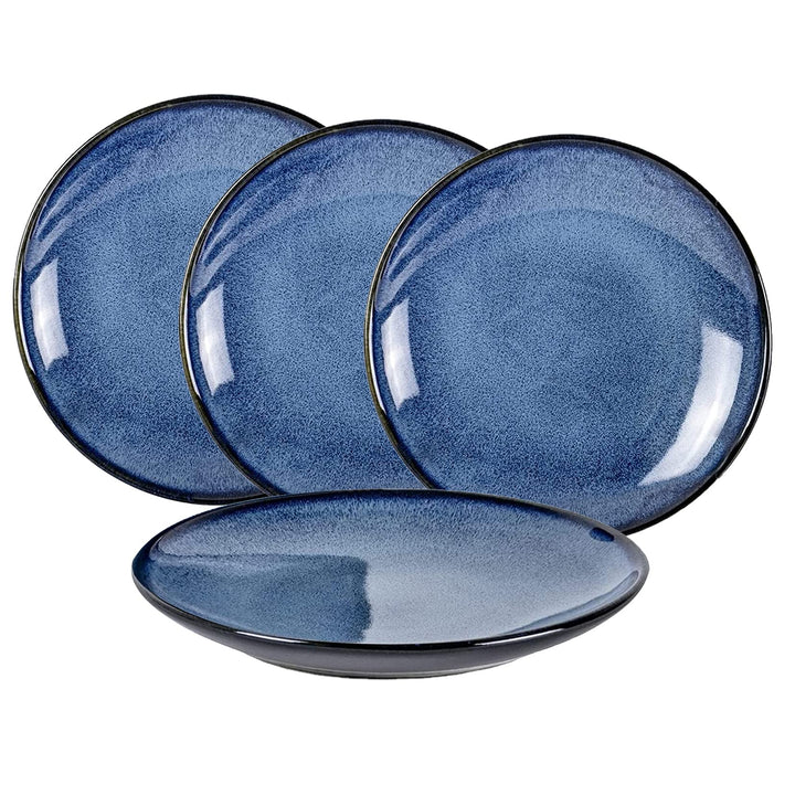 UNICASA Porzellan Tellerset, 26 cm grosse Salatteller Vintage Blau, Speiseteller Set 4-tlg Geschirrs