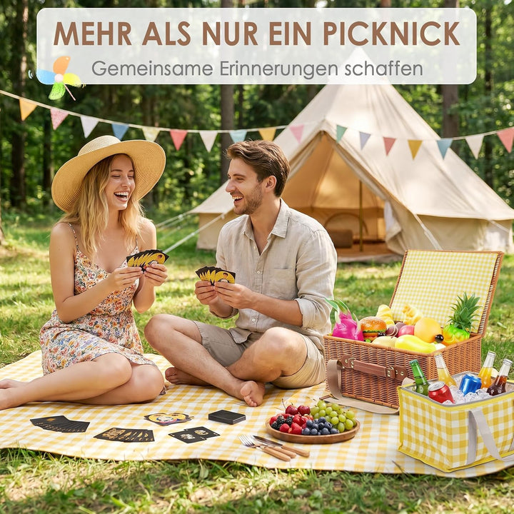 DEWEL Picknickkorb Set,Enthält eine Picknickdecke,eine Kühltasche und Brettspiele sowie Kartenspiele