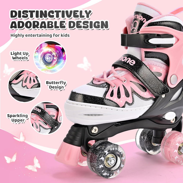 NEMONE Rollschuhe für Mädchen Kinder 4 Grössen Verstellbar Blau Violett Rollschuhe für Kinder Drinne