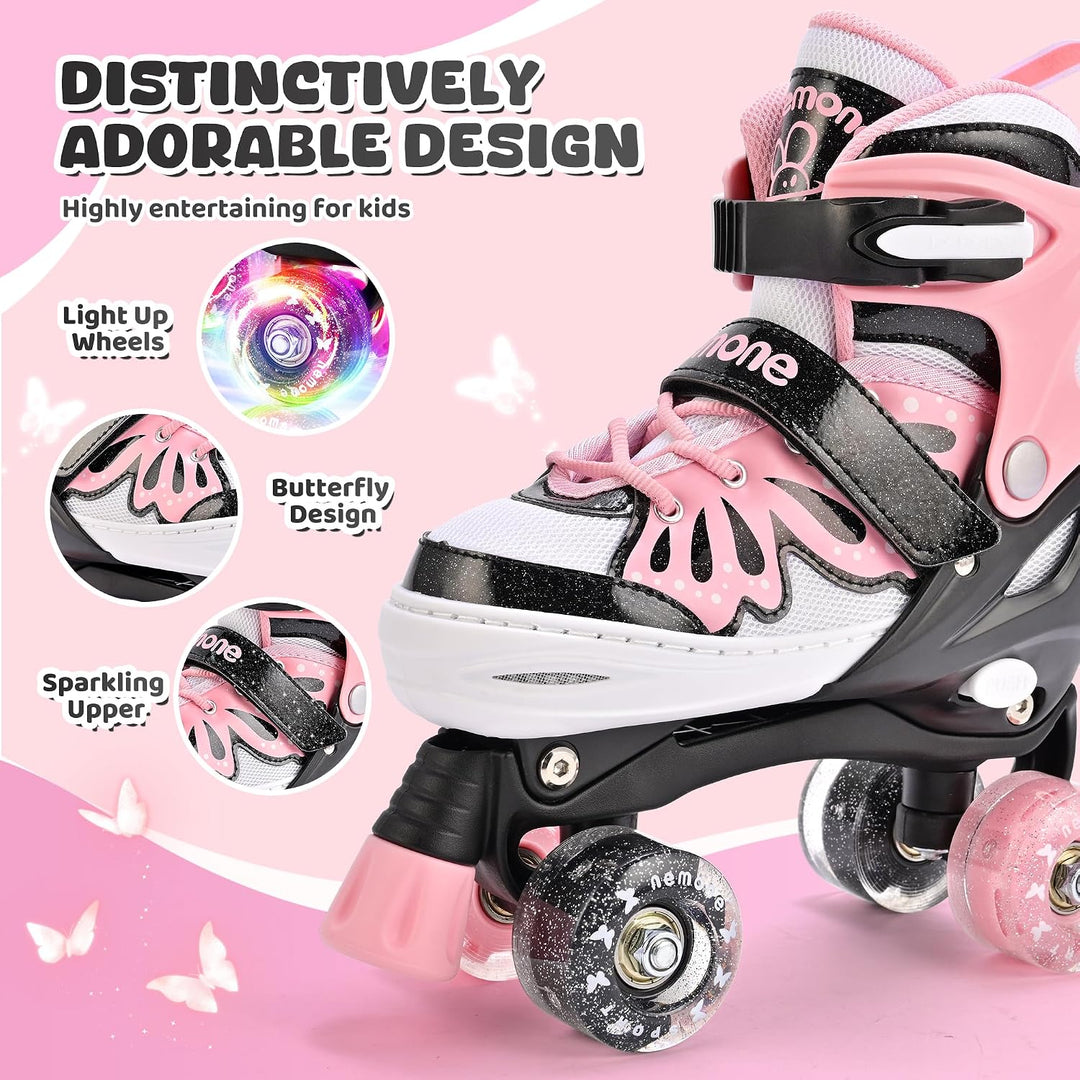 NEMONE Rollschuhe für Mädchen Kinder 4 Grössen Verstellbar Blau Violett Rollschuhe für Kinder Drinne