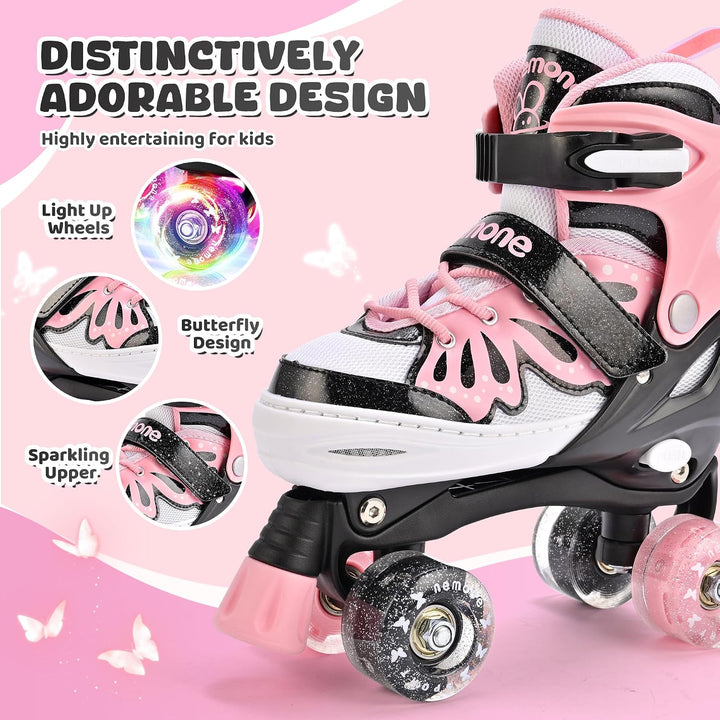 NEMONE Rollschuhe für Mädchen Kinder 4 Grössen Verstellbar Blau Violett Rollschuhe für Kinder Drinne