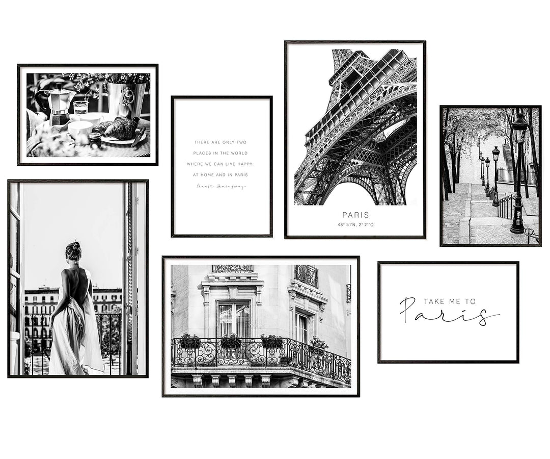 Hyggelig Home Premium Poster Set - 7 harmonische Bilder im Set - Eiffelturm Wand Deko - Set Paris- o