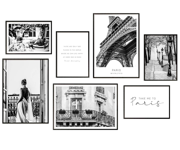 Hyggelig Home Premium Poster Set - 7 harmonische Bilder im Set - Eiffelturm Wand Deko - Set Paris- o
