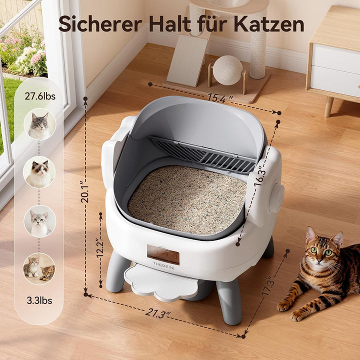 Thereye Selbstreinigende Katzentoilette mit Einstiegstufe,Katzenklo Selbstreinigend Offenes mit App-