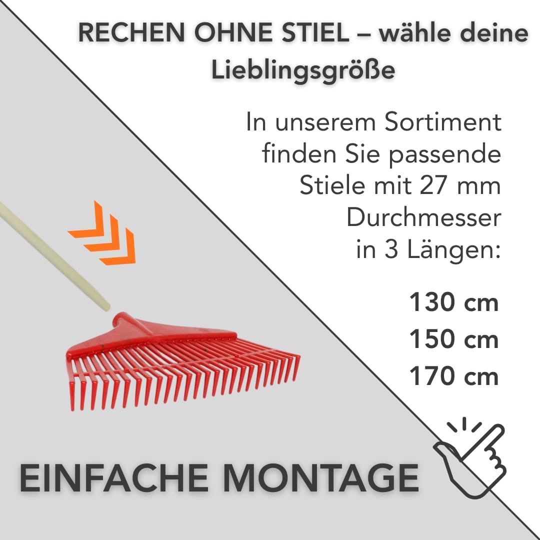2 STK. Rechen 42 cm – Kunststoff Laubrechen 29 Zinken Gartenrechen für Stiel Ø 27mm, für Erde Kompos
