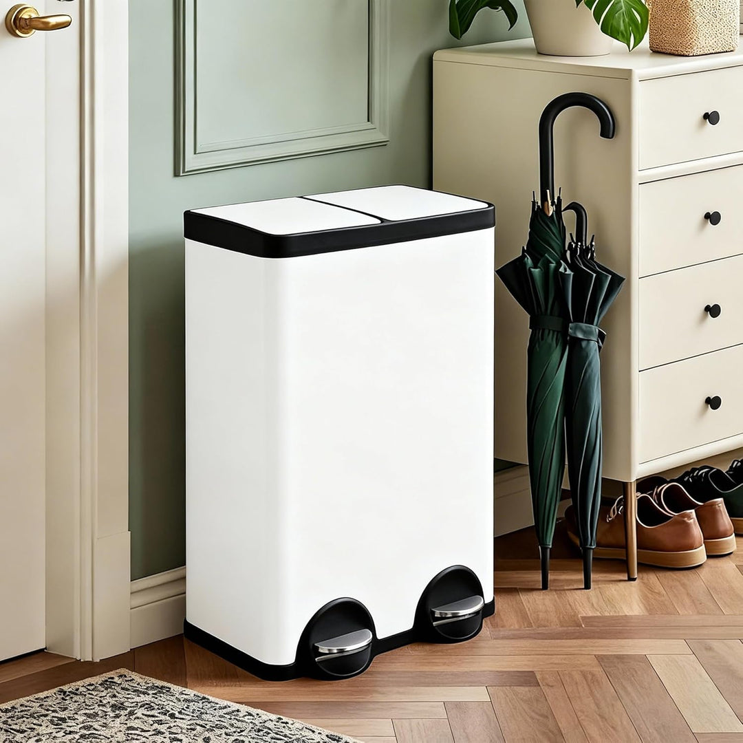 Mülleimer,60L Mülleimer 2 Fächer,2×30Liter Mülltrennsystem mit Inneneime,Tretmülleimer Küche 2 fäche