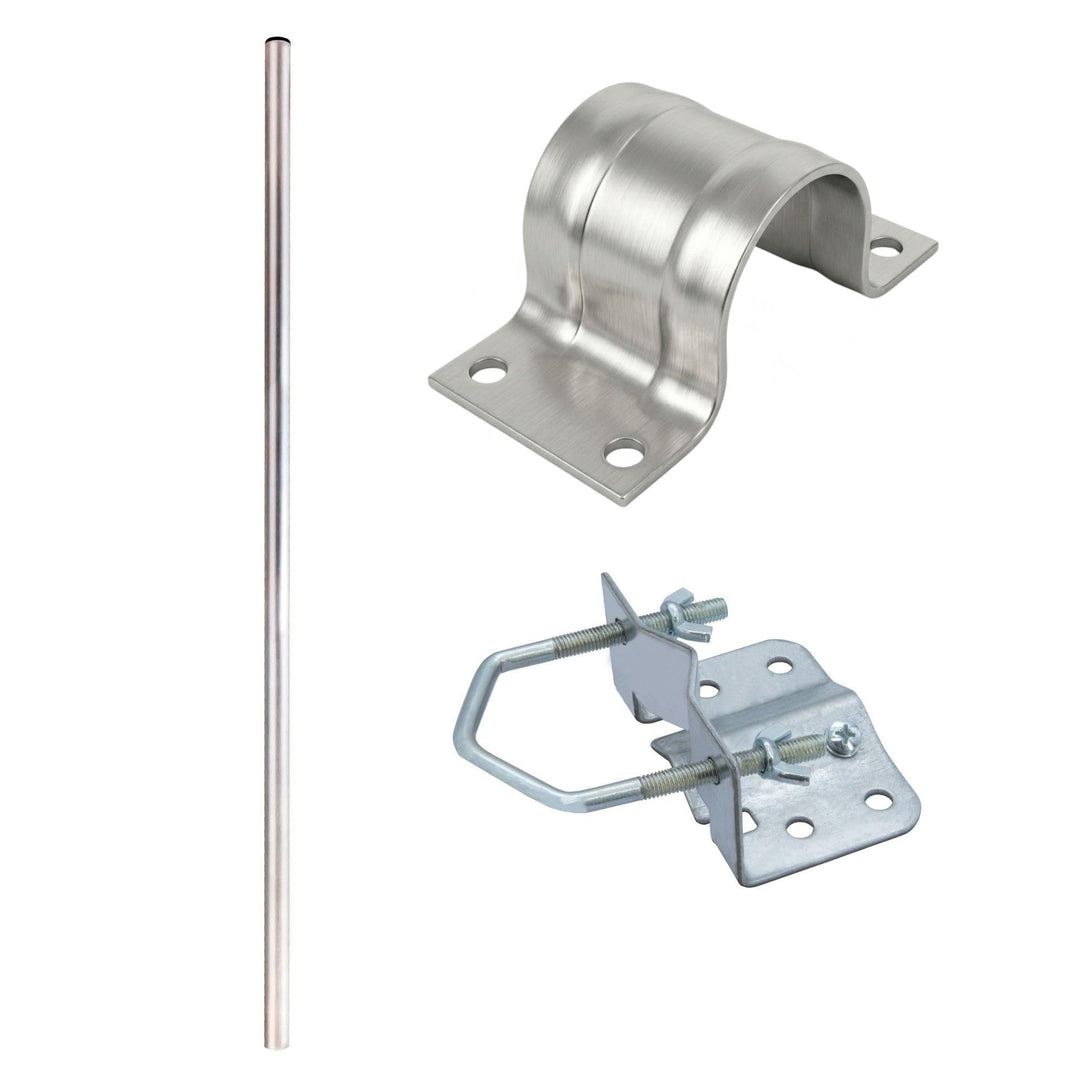 SkyRevolt 2m Antennenmast SR-48 Stahl Ø 48 mm Satmast verzinkt + Mastfuss + Mastschelle Stahl