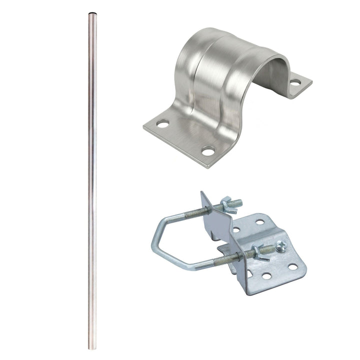 SkyRevolt 2m Antennenmast SR-48 Stahl Ø 48 mm Satmast verzinkt + Mastfuss + Mastschelle Stahl