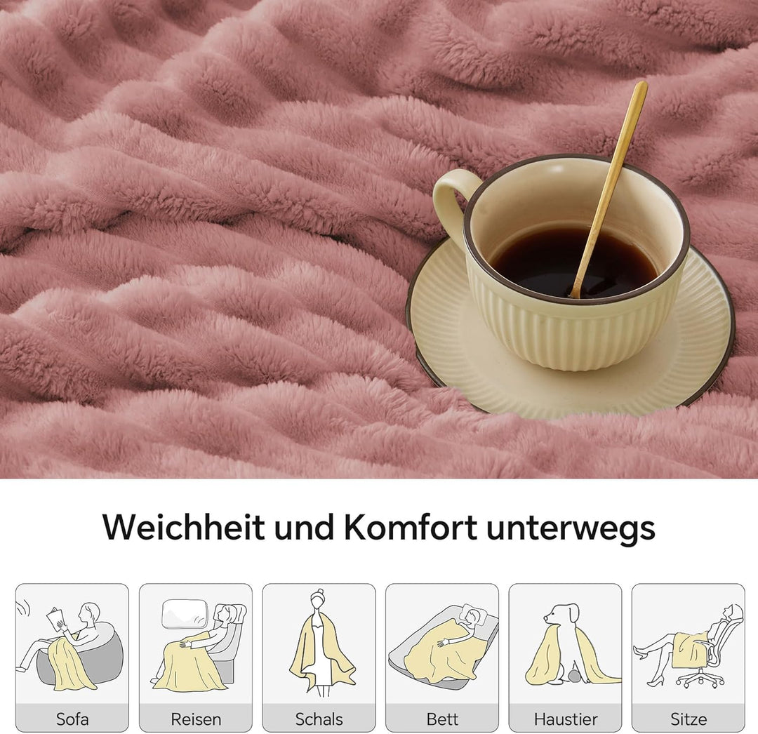 BEDELITE Fleece-Überwurfdecke für Couch, Weiche und Warme, Flauschige Staubiges Rosa Decke, Dekorati