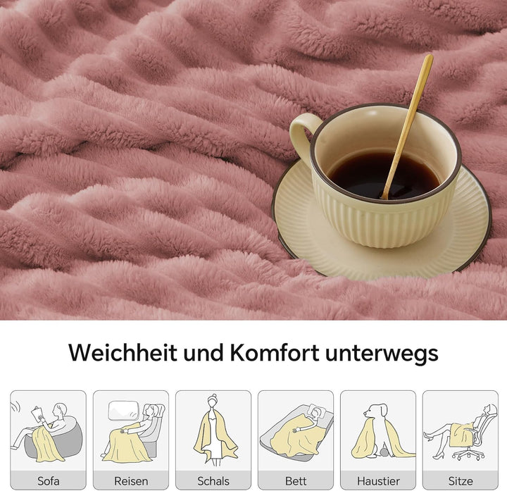 BEDELITE Fleece-Überwurfdecke für Couch, Weiche und Warme, Flauschige Staubiges Rosa Decke, Dekorati