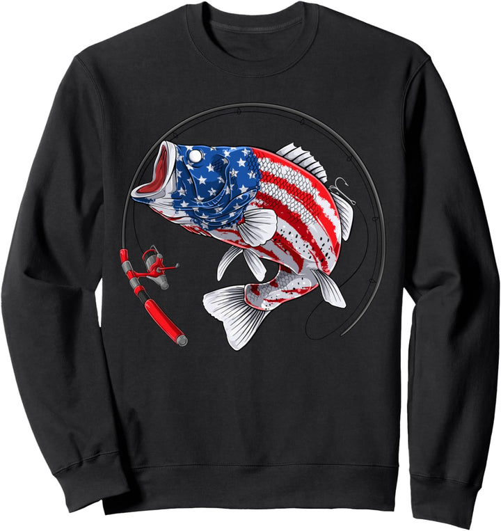 Barsch Angeln USA Souvenir Flagge Damen, Herren Sweatshirt