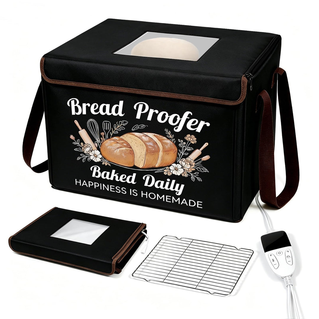Faltbare Brot Gärbox mit Temperaturregelung 10–45 °C & 48H-Timer, Teigbox mit Deckel Metallgitter fü