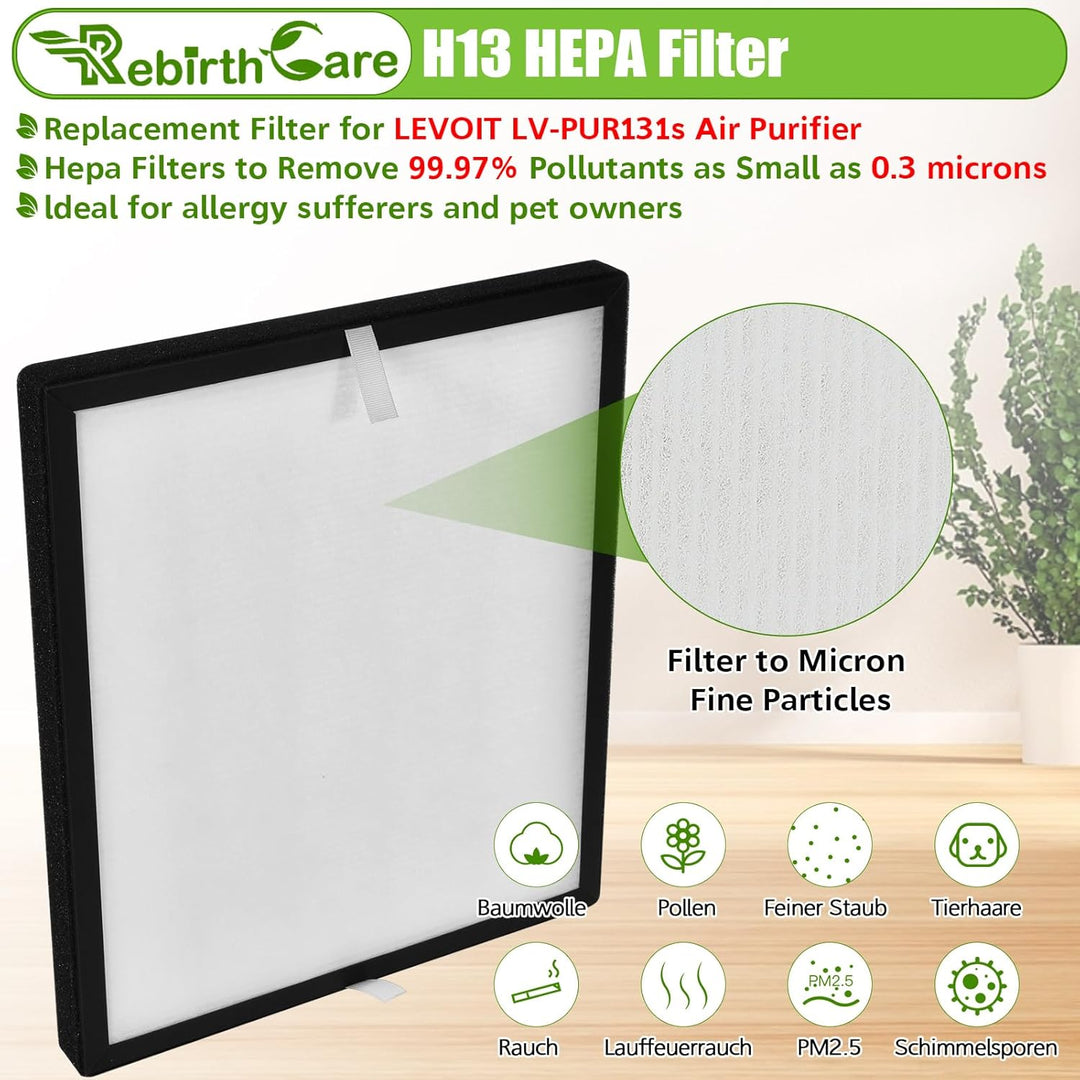 Rebirthcare 2 set ersatzfilter für levoit lv-pur131 / lv-pur131s luftreiniger, ersatz lv-pur131-rf