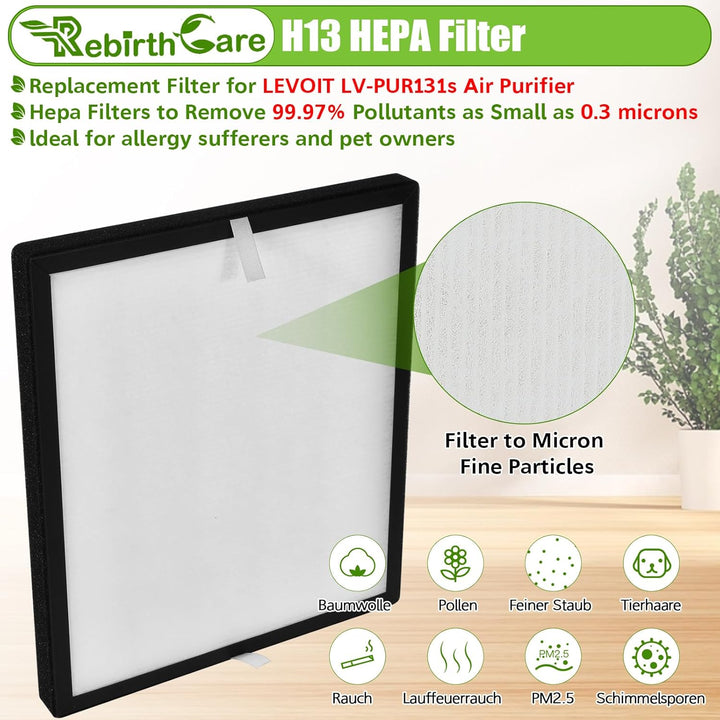 Rebirthcare 2 set ersatzfilter für levoit lv-pur131 / lv-pur131s luftreiniger, ersatz lv-pur131-rf