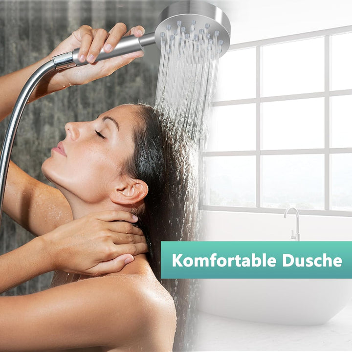Duschkopf Wassersparend Handbrause Metall: Gebürsteter Edelstahl Hochdruck Brausekopf Dusche Regendu