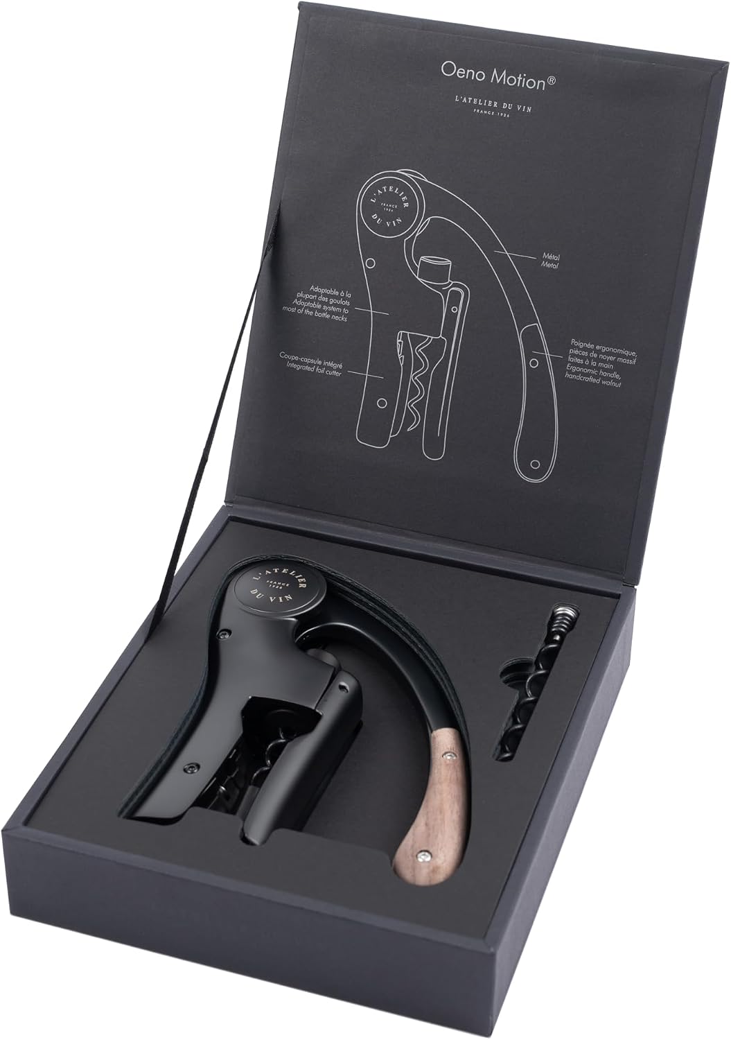 L’ATELIER DU VIN – Oeno Motion Wood & Black – Korkenzieher Oeno Motion Holz & Schwarz, Oeno Motion H