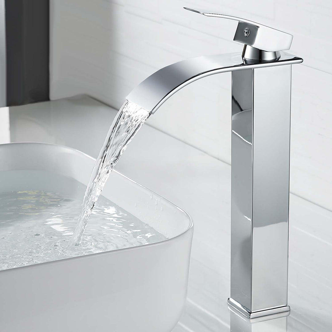 Coleniny Wasserhahn Bad Wasserfall Waschtischarmatur Hoch | Modern Mischbatterie Waschbecken mit Aus
