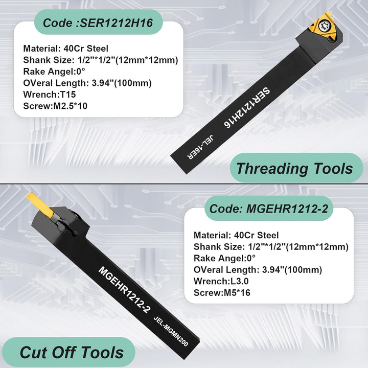 21 Stück Drehmeissel mit Wendeplatten Bohrstange Drehmeisselhalter Set, 7 x Drehmaschinen-Halterung,