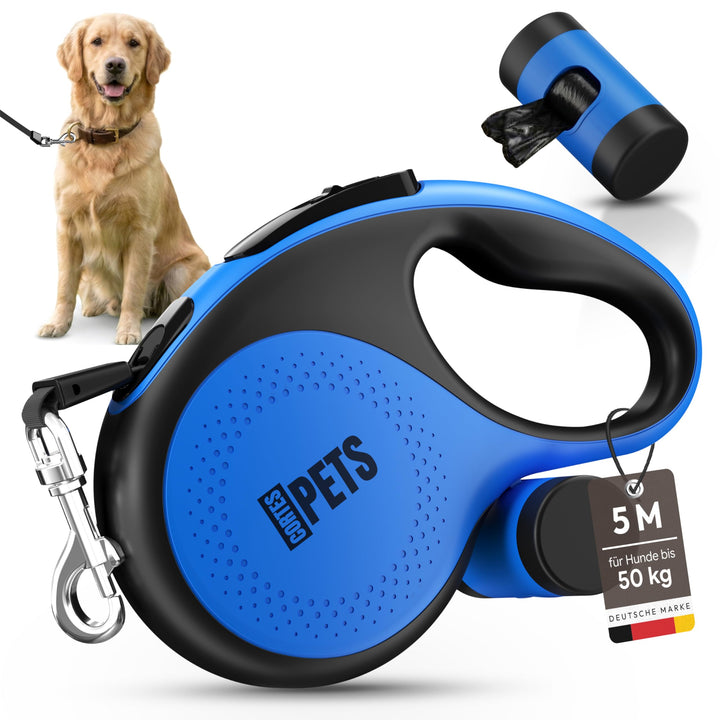 CORTESPETS® Rollleine – Hundeleine mit Kotbeutel – Ausziehbar bis zu 5 m – Für grosse und mittelgros