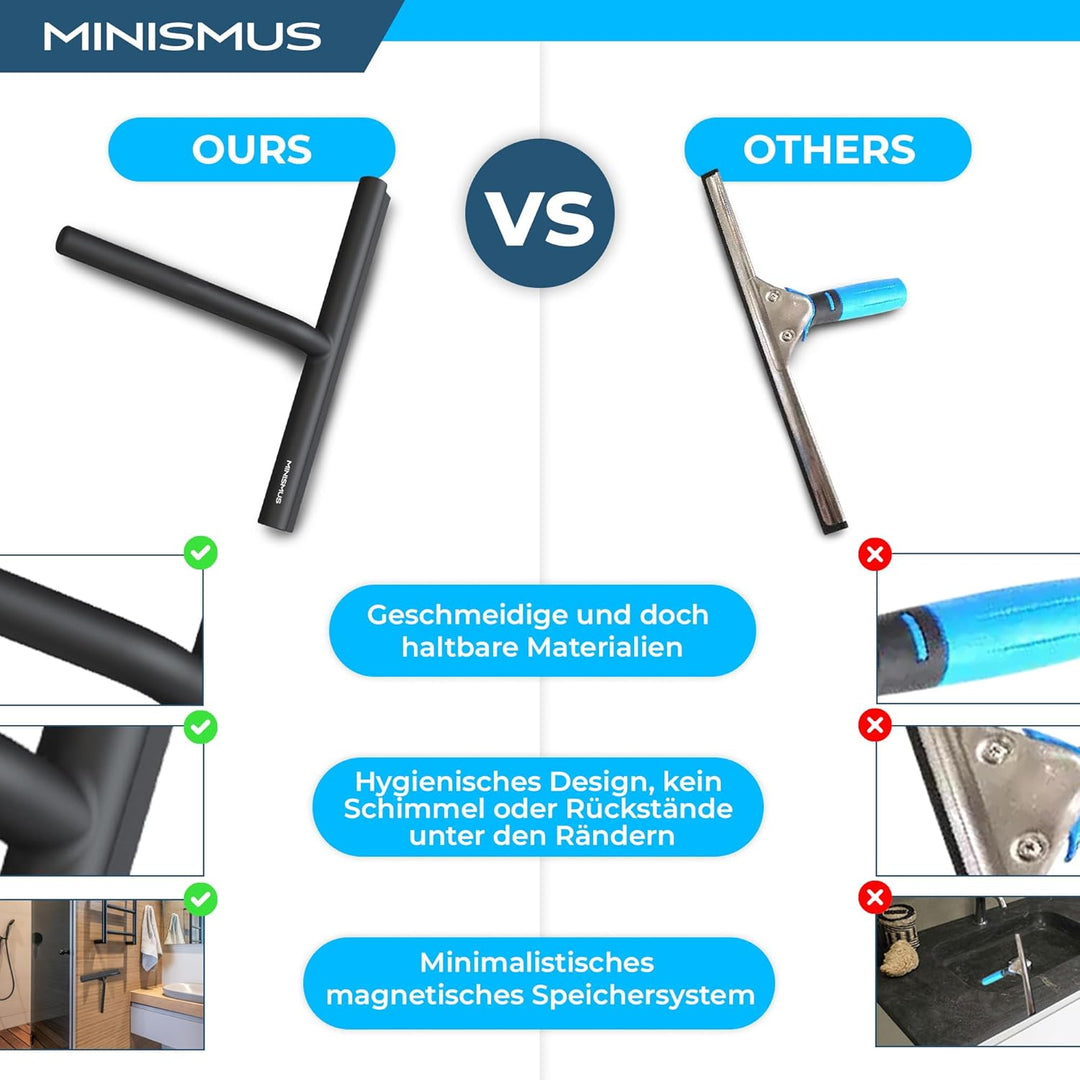 Minismus Duschabzieher - Abzieher für Dusche, Bad, Fliesen, Spiegel, Fenster - inkl. Magnet-Halterun