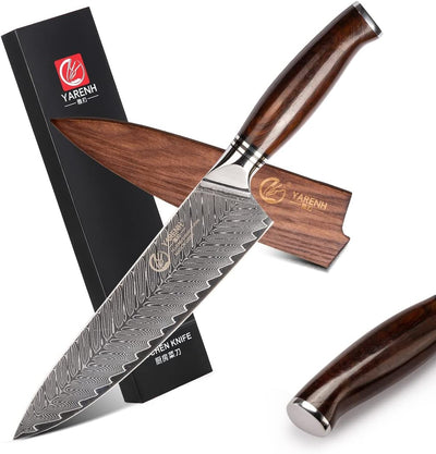 YARENH Damastmesser Profi Kochmesser 20.5 cm, Scharf Kochen Messer, 73 Schichten Damaststahl Küchenm