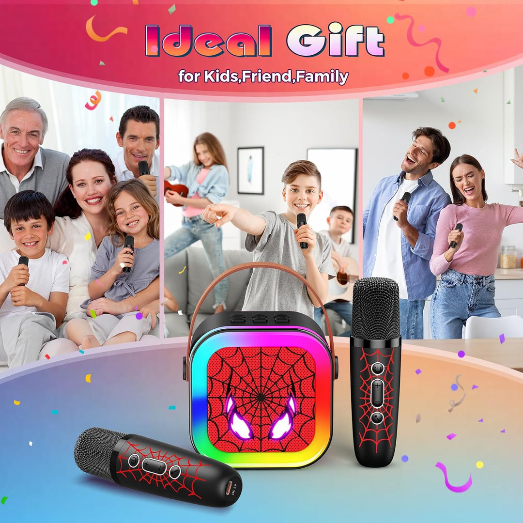 Braxel Karaoke Maschine mit 2 Bluetooth Mikrofon, Spider Spielzeug Geschenk für Junge Weihnachten Ge