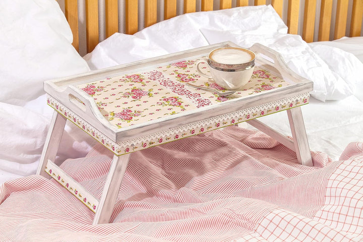 VBS Holz-Tablett für Frühstück im Bett Betttisch klappbare Beine 53 x 33 cm Serviertablett Sofatisch