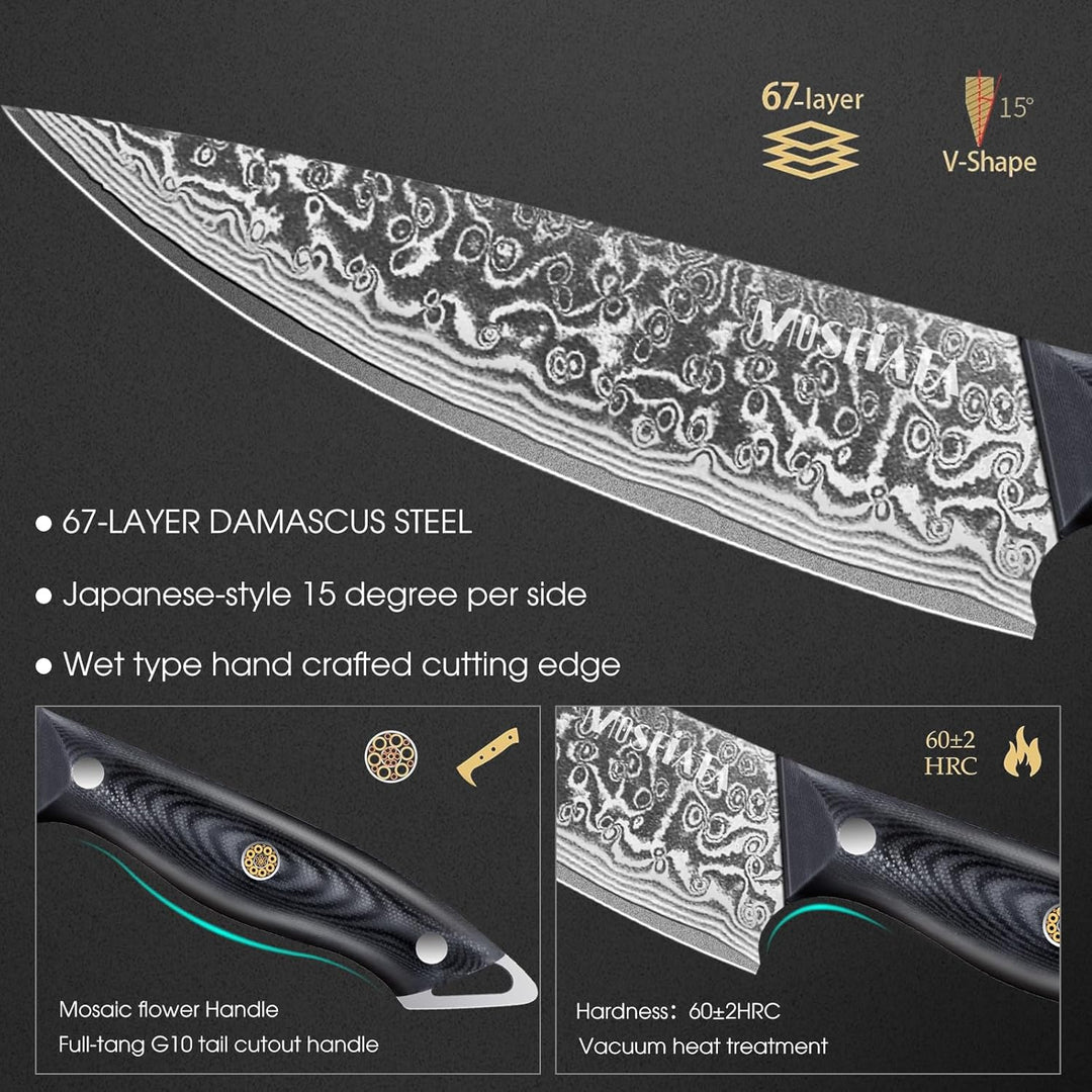MOSFiATA Damastmesser 8 Zoll Kochmesser-Japanisches Küchenmesser aus Damaszener Stahl-Chef's Knife m