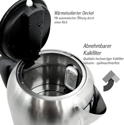 Wasserkocher Edelstahl LED mit Temperatureinstellung Premium - 2200W -Mit Farbspiel und Warmhaltefun