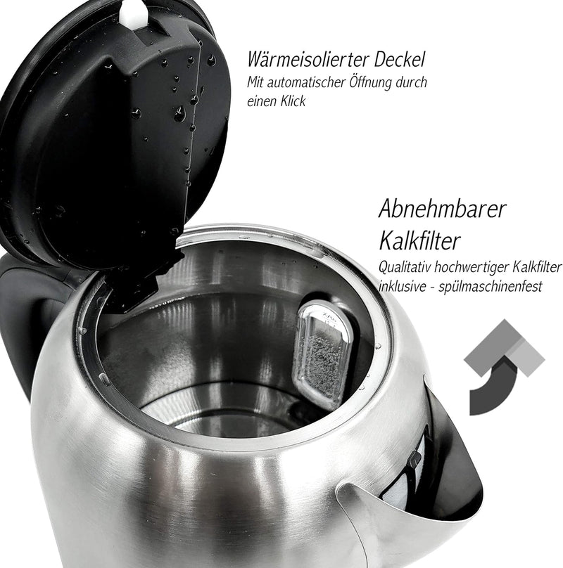 Wasserkocher Edelstahl LED mit Temperatureinstellung Premium - 2200W -Mit Farbspiel und Warmhaltefun