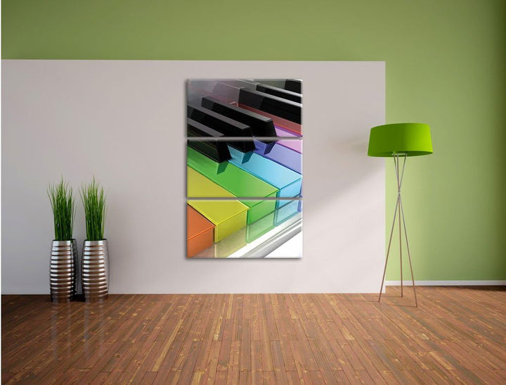 Pixxprint Klavier Tasten / 3-Teilig/Gesamtmass 120cm Leinwandbild bespannt auf Holzrahmen/Wandbild K