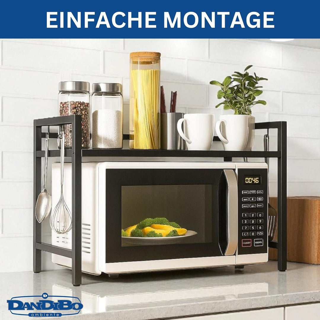 DanDiBo Verstellbares Küchenregal für Arbeitsplatte Schwarz Stehend 2 Stufig 40-64 cm Regal Küche 96