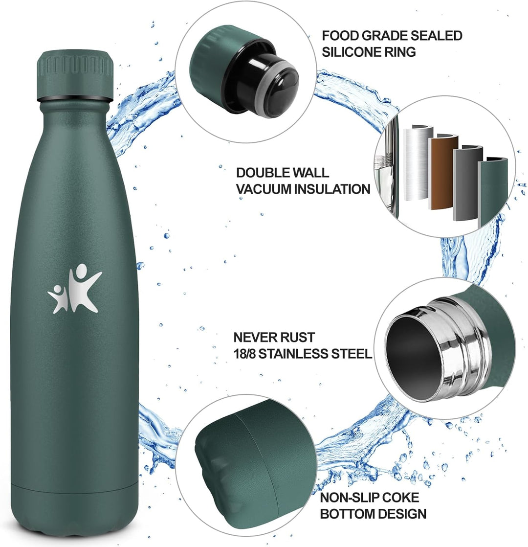 Grsta Trinkflasche 500ml, Thermosflasche, BPA-Frei, Trinkflasche Auslaufsicher, Doppelwandige Vakuum