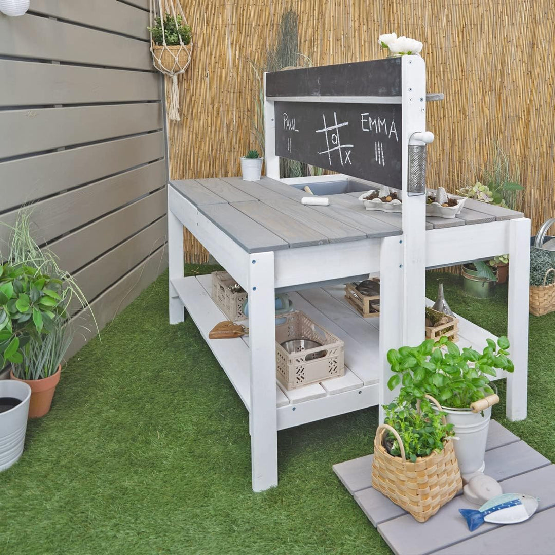 Meppi Matschküche Outdoorküche - Kleiner Gärtner Flexi - Weiss/grau aus Holz