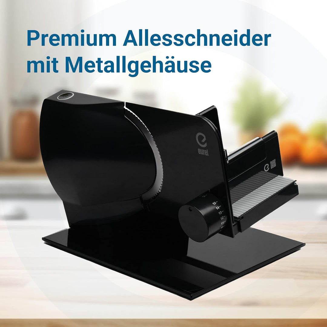 EUREL RS92 SCHWARZ Elektrischer Vollmeall Allesschneider, Made in EU, Grösse Schneidfläche, 2in1 Ede
