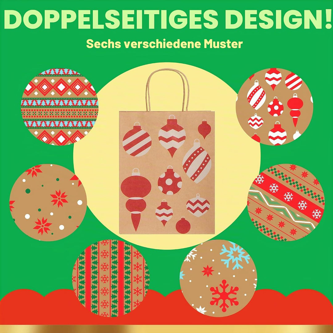 JOYIN 24 Stück Weihnachten Geschenktüten mit verschiedenen Weihnachtsmotiven, Kraftpapiertüten Gesch