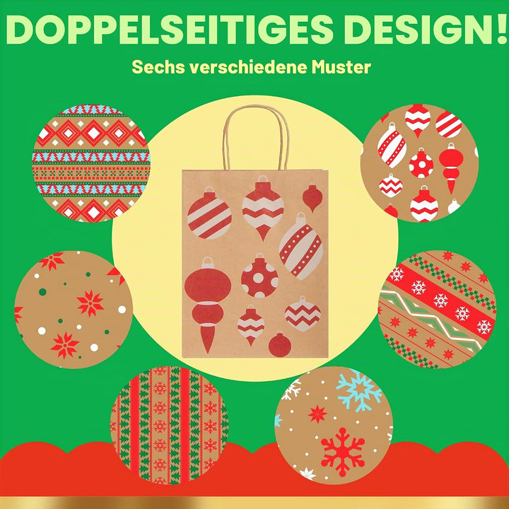 JOYIN 24 Stück Weihnachten Geschenktüten mit verschiedenen Weihnachtsmotiven, Kraftpapiertüten Gesch
