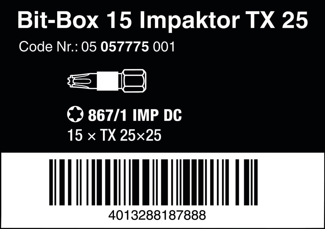 Wera Bit-Sortiment, Bit-Box 15 Impaktor TX 25, 15-teilig, 05057775001