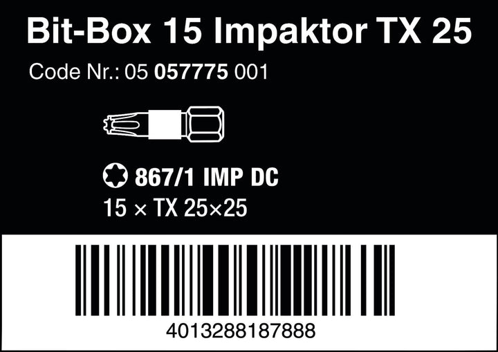 Wera Bit-Sortiment, Bit-Box 15 Impaktor TX 25, 15-teilig, 05057775001