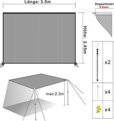 Dulepax vorzelt Wohnwagen Sonnensegel Markise mit keder，Auto Camping markisen, 3000mm Wasserdicht un