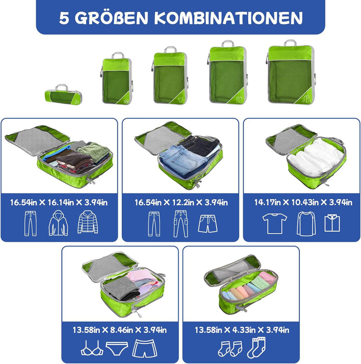5-teilig Kompressions Packwürfel Set für Reisen, Compression Packing Cube zur Organisation Ihres Rei
